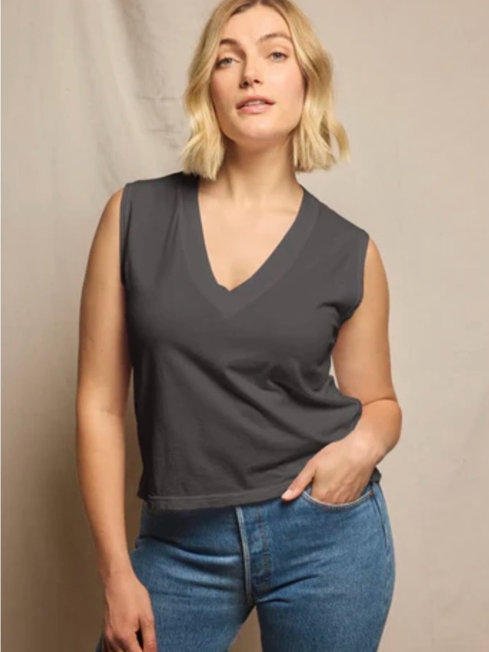 PerfectWhiteTee Margot Cotton V-Neck Tank Top Vintage Black
